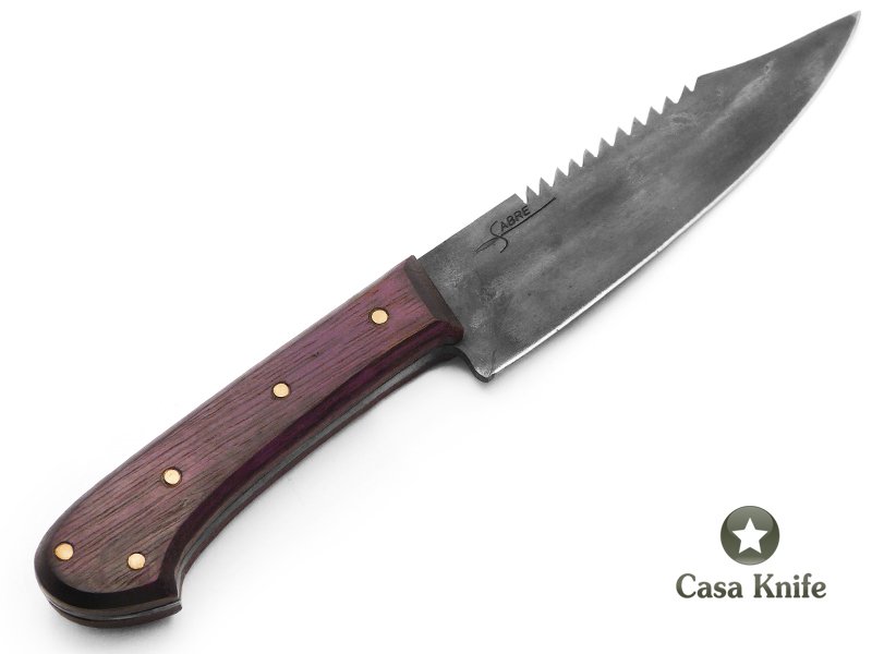 Sabre faca Bowie para colecionador em aço 1080 com empunhadura em ipê roxo 30 cm