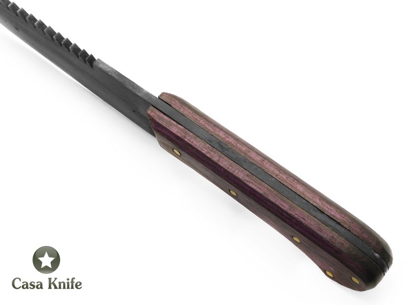Sabre faca Bowie para colecionador em aço 1080 com empunhadura em ipê roxo 30 cm