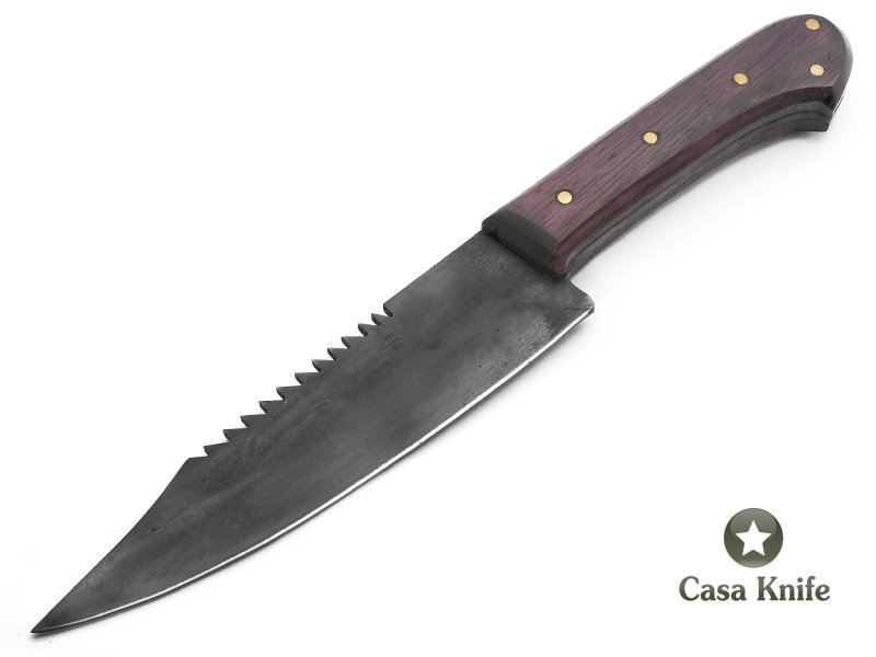 Sabre faca Bowie para colecionador em aço 1080 com empunhadura em ipê roxo 30 cm
