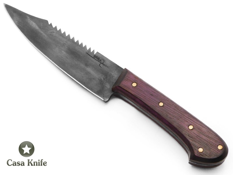 Sabre faca Bowie para colecionador em aço 1080 com empunhadura em ipê roxo 30 cm