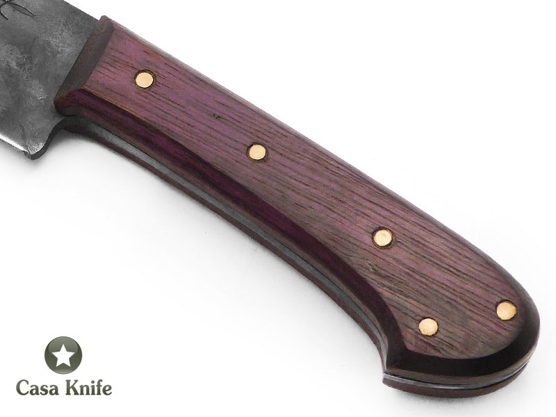 Sabre faca Bowie para colecionador em aço 1080 com empunhadura em ipê roxo 30 cm