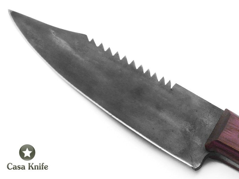 Sabre faca Bowie para colecionador em aço 1080 com empunhadura em ipê roxo 30 cm
