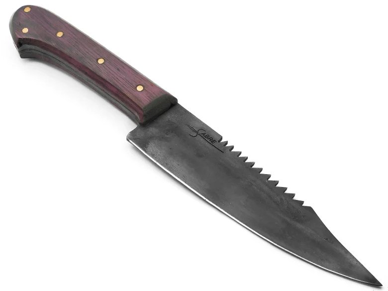 Sabre faca Bowie para colecionador em aço 1080 com empunhadura em ipê roxo 30 cm
