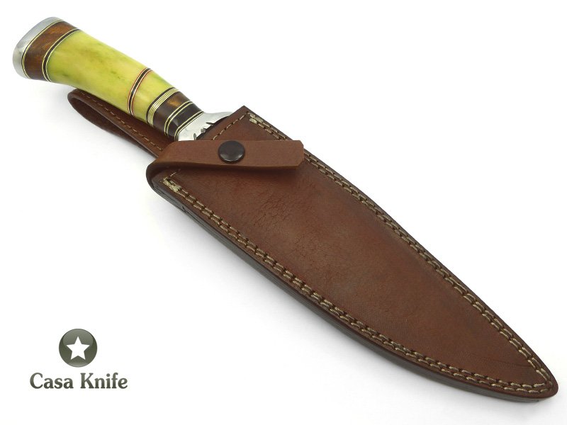 Steve William´s Faca em aço damasco para colecionador, com empunhadura em osso de camelo tingido na cor verde 34 cm