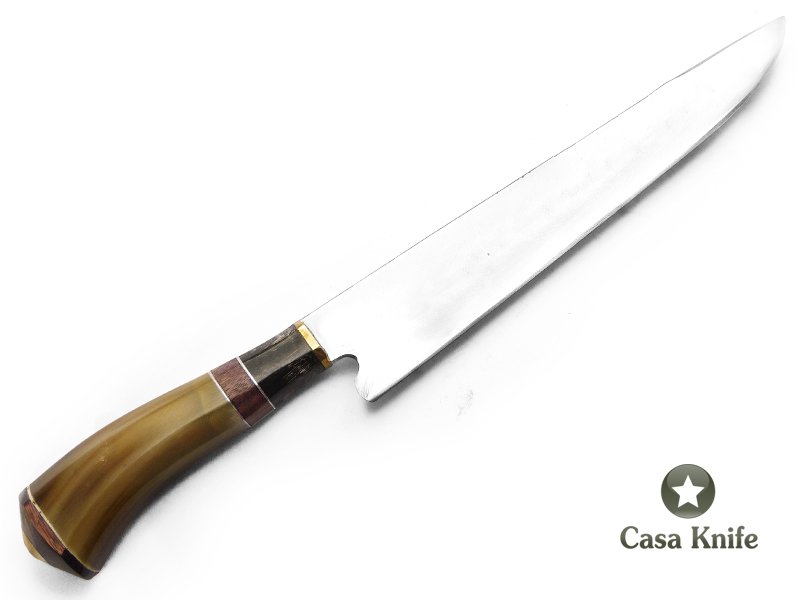 Tatú faca para colecionador em aço carbono com empunhadura em osso e madeira 36 cm