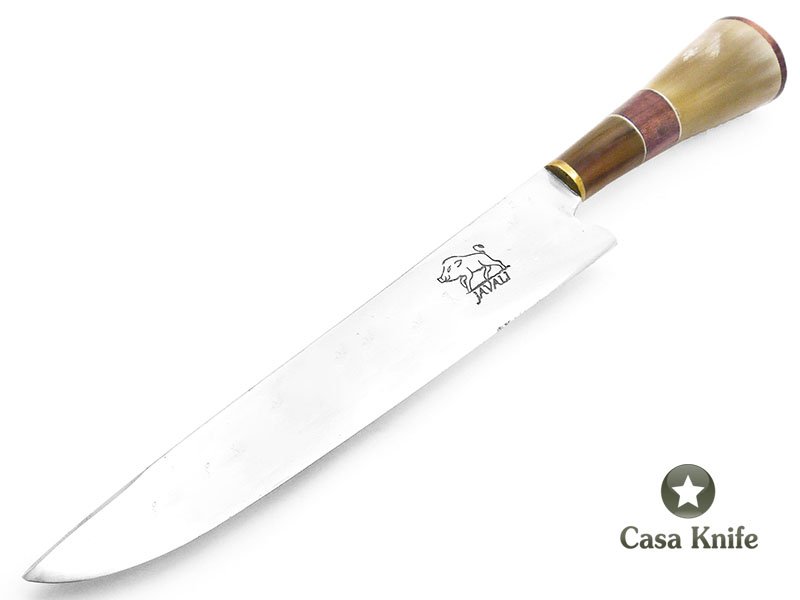 Tatú faca para colecionador em aço carbono com empunhadura em osso e madeira 36 cm