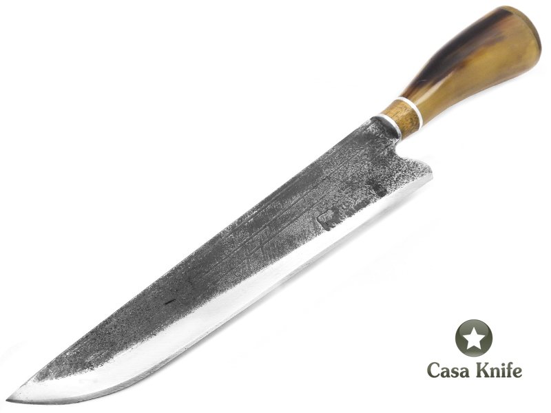 Touro faca para colecionador em aço carbono com empunhadura em osso e madeira 35 cm