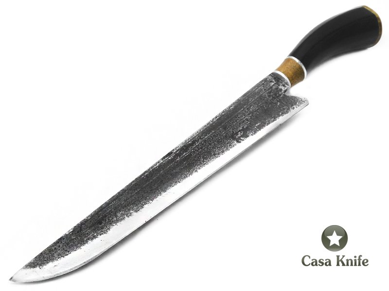 Touro faca para colecionador em aço carbono com empunhadura em osso e madeira 38 cm