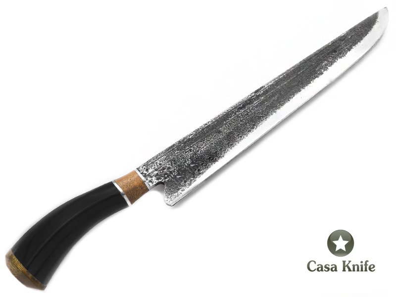 Touro faca para colecionador em aço carbono com empunhadura em osso e madeira 38 cm